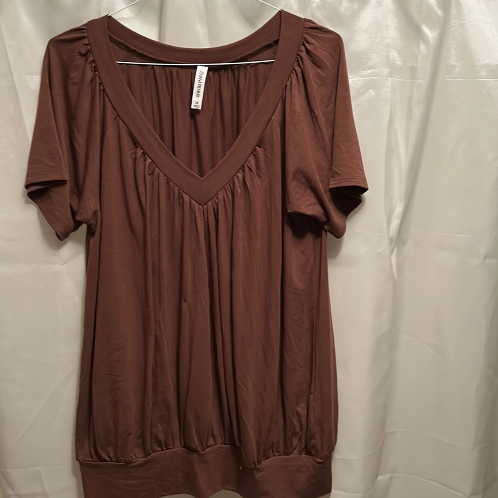 Women’s Plus Size 2x brown v-neck short sleeve top